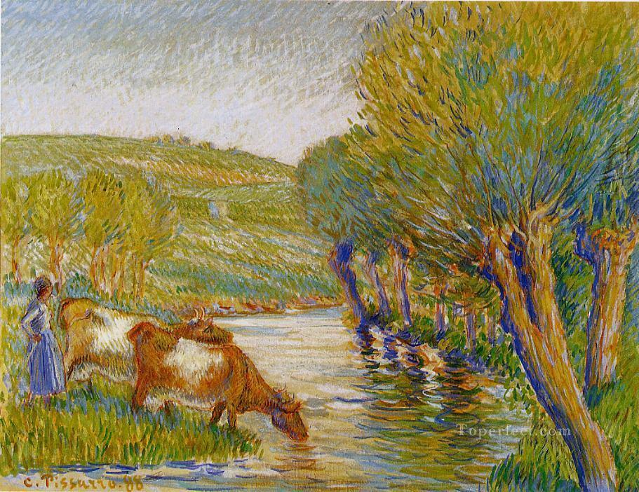 den Fluss und 1888 eragny Weiden Camille Pissarro Ölgemälde